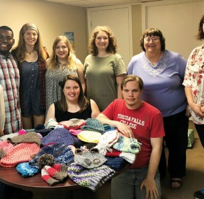 Toccoa Falls College Students and faculty collecting donated hats