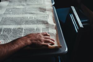 Biblical Languages student studying Hebrew manuscript