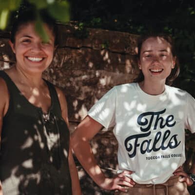 two Toccoa Falls College students pose outside