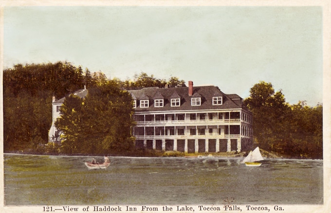 An old postcard of a large building called the Haddock Inn