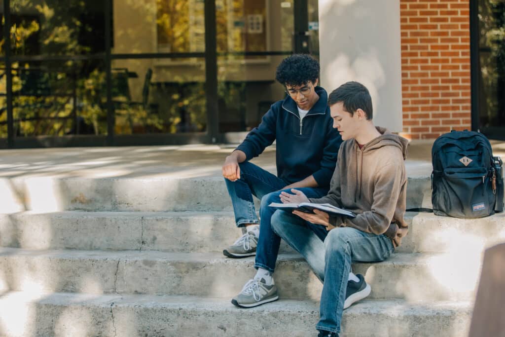 students reading